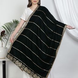 Moda Chales Green & Gold-Toned Ethnic Motifs Embroidered Velvet Dupatta with Sequinned-17