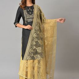 W Women Gold-Toned Embroidered Dupatta-20