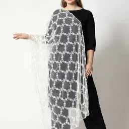 WEAVERS VILLA Embroidered Thread Work Net Dupatta-33