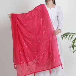 LOOM LEGACY Ethnic Motifs Embroidered Dupatta with Sequinned-40