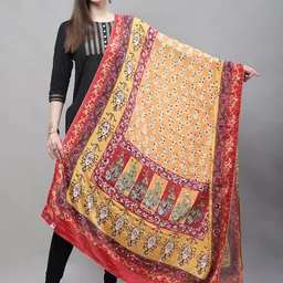 LOOM LEGACY Floral Printed Mirror Work Cotton Silk Dupatta-picture-50