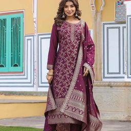 AHIKA Ethnic Motifs Woven Design Straight Kurta & Trousers With Dupatta-picture-25