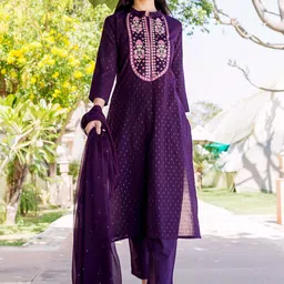 GoSriKi Floral Embroidered Regular Straight Kurta with Trousers & Dupatta-picture-58