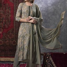 KALINI Floral Printed Straight Kurta with Trousers & Dupatta-34