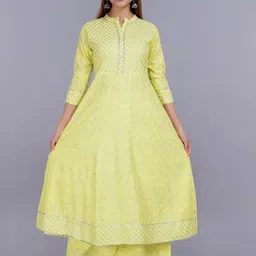 TOULIN Women Yellow Striped Panelled Kurti with Palazzos & With Dupatta-image-35