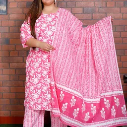 Swasti Women Floral Printed Regular Sequinned Pure Cotton Kurta with Trousers & With Dupatta-10