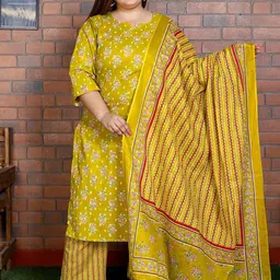 KALINI Women Floral Printed Regular Sequinned Pure Cotton Kurta with Trousers & With Dupatta-19