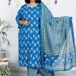 Swasti Women Floral Printed Regular Sequinned Pure Cotton Kurta with Trousers & With Dupatta-picture-29