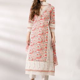 Anouk Floral Printed Regular Thread Work Pure Cotton Kurta With Trousers & Dupatta-10