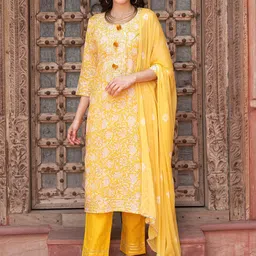 Sangria Printed Pure Cotton Kurta With Trouser & Dupatta-picture-54