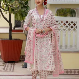 Anouk Floral Yoke Design Pure Cotton A-Line Kurta with Patiala & Dupatta-88