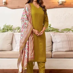 KALINI Regular Sequinned Straight Kurta with Trousers & With Dupatta-picture-35