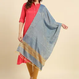 Dupatta Bazaar Women Blue & Beige Cotton Silk Dupatta-image-83