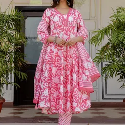 Anouk Women Floral Printed Empire Thread Work Pure Cotton Kurta with Pyjamas & With Dupatta-picture-8