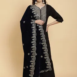 Moda Chales Ethnic Motifs Embroidered Sequinned Detail Velvet Dupatta-picture-51