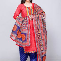Jevi Prints Ethnic Motifs Printed Regular Pure Cotton Kurta with Patiala & Dupatta image 1