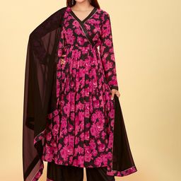 CHANSI Floral Printed Angrakha Kurta With Palazzos & With Dupatta-picture-14