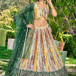 FABPIXEL Printed Sequinned Semi-Stitched Lehenga & Unstitched Blouse With Dupatta image 4