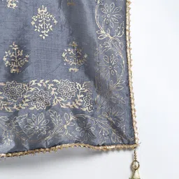 Clora Creation Women Grey Ethnic Motifs Printed Dupatta image 4