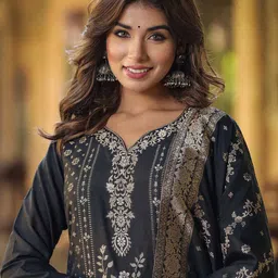 AHIKA Ethnic Motifs Woven Design Straight Kurta & Trousers With Dupatta-picture-30