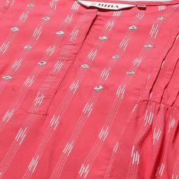 Biba Printed Round Neck Pleated Regular Kurta with Trousers & Dupatta image 2