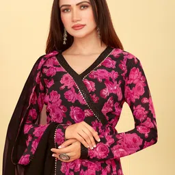 CHANSI Floral Printed Angrakha Kurta With Palazzos & With Dupatta image 4