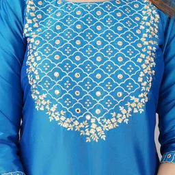 ANJAYA Geometric Yoke Design Regular Straight Kurta with Trousers & With Dupatta image 2