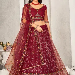 Warthy Ent Embroidered Thread Work Semi-Stitched Lehenga & Unstitched Blouse With Dupatta image 5