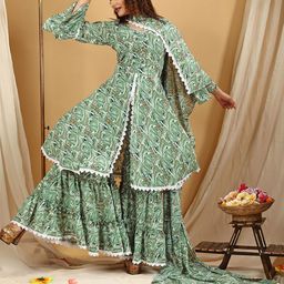 KALINI Abstract Printed Kurta with Sharara & With Dupatta image 3