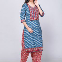 Jevi Prints Ethnic Motifs Printed Regular Pure Cotton Kurta with Patiala & Dupatta image 3