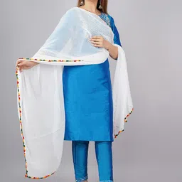 ANJAYA Geometric Yoke Design Regular Straight Kurta with Trousers & With Dupatta image 3
