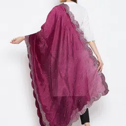 Clora Creation Violet Embroidered Dupatta with Sequinned image 4