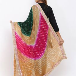 SOUNDARYA Multicoloured Printed Art Silk Bandhani Dupatta with Gotta Patti image 2