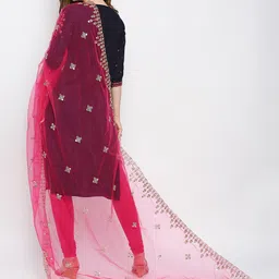 Dupatta Bazaar Fuchsia Pink & Gold-Toned Embroidered Zardosi Dupatta image 4