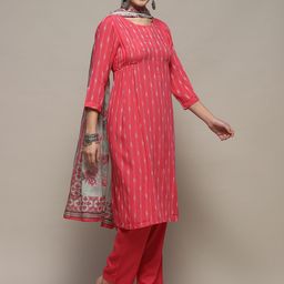 Biba Printed Round Neck Pleated Regular Kurta with Trousers & Dupatta image 4