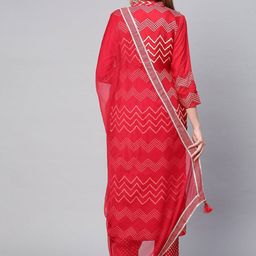 KALINI Geometric Printed Mandarin Collar Mirror Work Kurta With Trousers & Dupatta image 4
