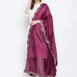 Clora Creation Violet Embroidered Dupatta with Sequinned image 5