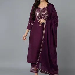 KALINI Floral Yoke Design Mirror Work Kurta with Trousers & Dupatta image 5