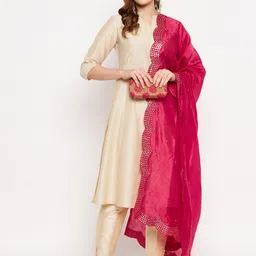 Clora Creation Magenta Embroidered Dupatta with Sequinned image 3
