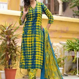 KALINI Dyed Regular Kurta with Trousers & Dupatta image 3