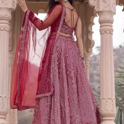 FABPIXEL Embellished Sequinned Semi-Stitched Net Lehenga & Unstitched Blouse With Dupatta image 3