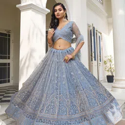 FABPIXEL Embroidered Sequinned Semi-Stitched Lehenga & Unstitched Blouse With Dupatta image 5
