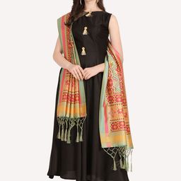 Kaizen TEXO FAB Green & Mustard Ethnic Motifs Printed Dupatta image 4