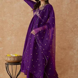 Sangria Printed Flared Sleeves Kurta & Trousers With Dupatta image 2