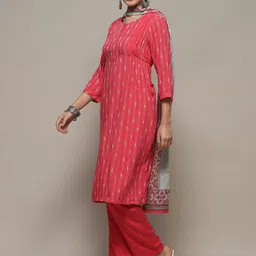 Biba Printed Round Neck Pleated Regular Kurta with Trousers & Dupatta image 5