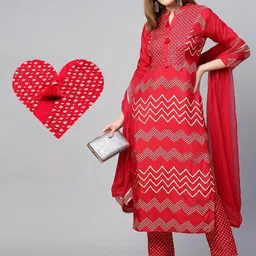 KALINI Geometric Printed Mandarin Collar Mirror Work Kurta With Trousers & Dupatta image 5