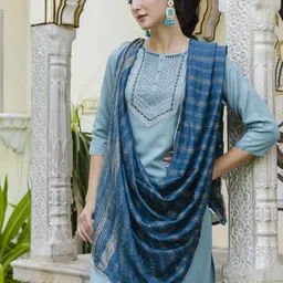 VredeVogel Geometric Embroidered Regular Sequinned Straight Kurta & Trouser With Dupatta image 4
