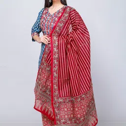 Jevi Prints Ethnic Motifs Printed Regular Pure Cotton Kurta with Patiala & Dupatta image 5