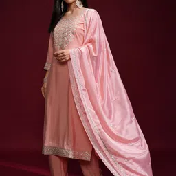 Vishudh Women Embroidered Regular Kurta with Palazzos & With Dupatta image 3
