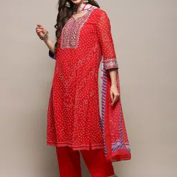 Biba Bandhani Printed Thread Work Kurta With Palazzos & Dupatta image 5